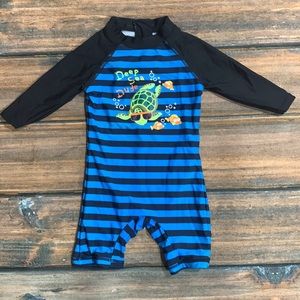 BONVERANO 18-24mo Boy Long-Sleeve Zipper 1-Piece Swimsuit UPF 50+ Sun Protection